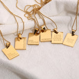 Stainless Steel Inspirational Necklace Engraved Square Pendant Beads Chain
