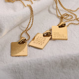 Stainless Steel Inspirational Necklace Engraved Square Pendant Beads Chain