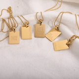 Stainless Steel Inspirational Necklace Engraved Square Pendant Beads Chain