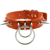 Summer Punk Orange PU Leather Necklace Goth Spike Choker