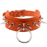 Summer Punk Orange PU Leather Necklace Goth Spike Choker