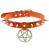Summer Punk Orange PU Leather Necklace Goth Spike Choker