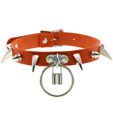 Summer Punk Orange PU Leather Necklace Goth Spike Choker