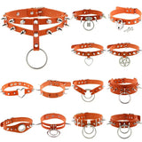 Summer Punk Orange PU Leather Necklace Goth Spike Choker