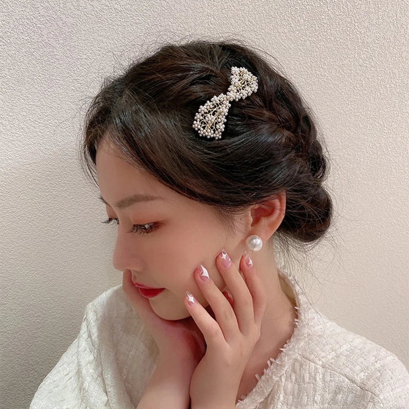 Vintage Bow Hair Clip Pearl Hairpins for Women Girls Wedding Hair