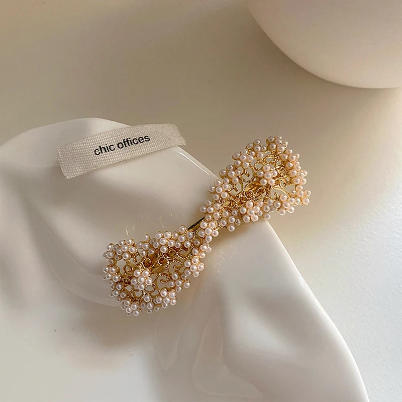 Vintage Bow Hair Clip Pearl Hairpins for Women Girls Wedding Hair