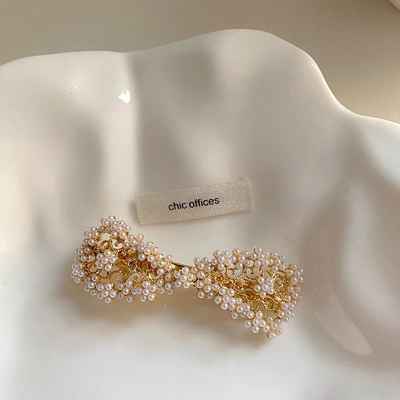Vintage Bow Hair Clip Pearl Hairpins for Women Girls Wedding Hair