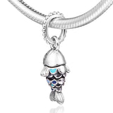 925 Silver Scaled Fish Dangle Charms for Bracelet DIY