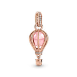 925 Silver Pink Hot Air Balloon Charm for Bracelets