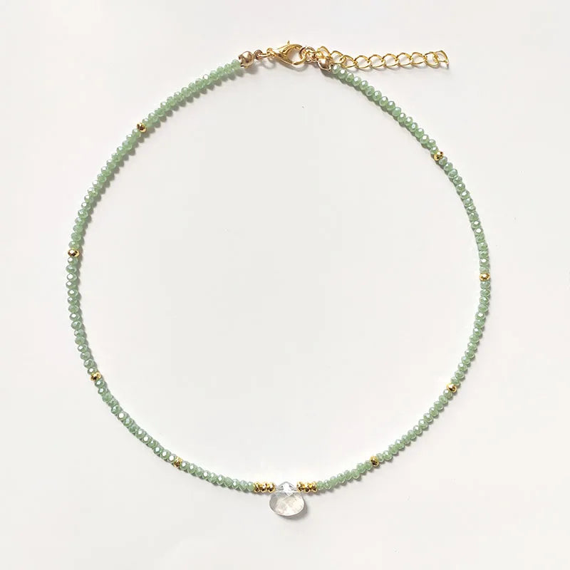 Summer Crystal Beaded Necklace Women Light Green Beads