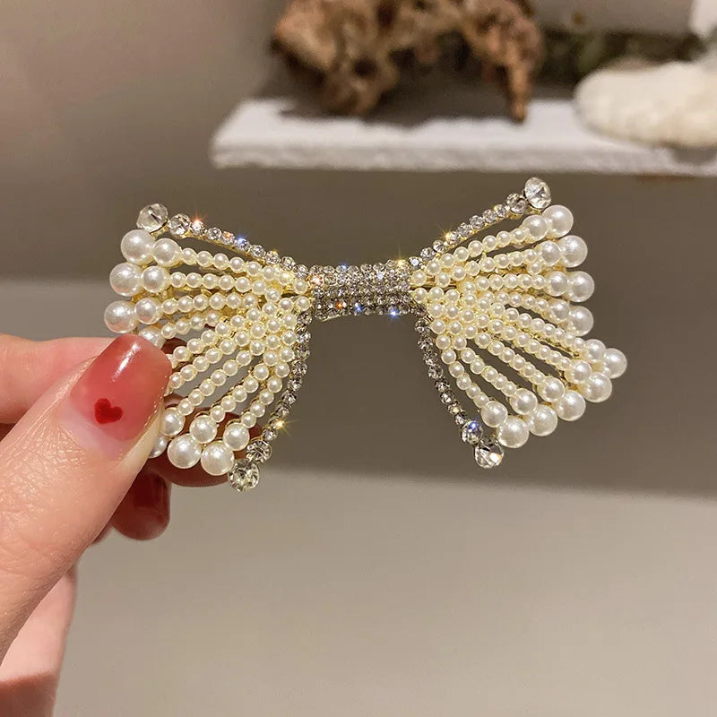 Summer Rhinestone Pearl Bow Hairgrips Wedding Hairpins