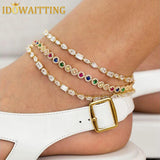 Summer Geometric Heart Round Square Marquise Oval Link Chain Anklet