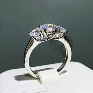 Lab Diamond Three Stone Ring 925 Silver Engagement Wedding Band