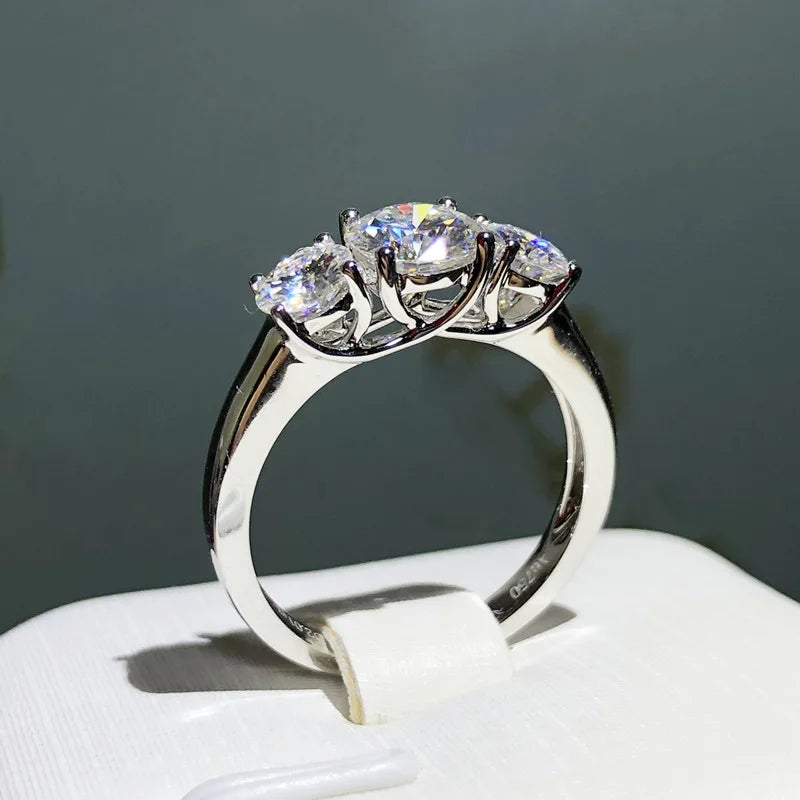 Lab Diamond Three Stone Ring 925 Silver Engagement Wedding Band