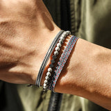 Tibetan Buddhism Rope Bracelet Silver Cuff Bohemian Stone Beads