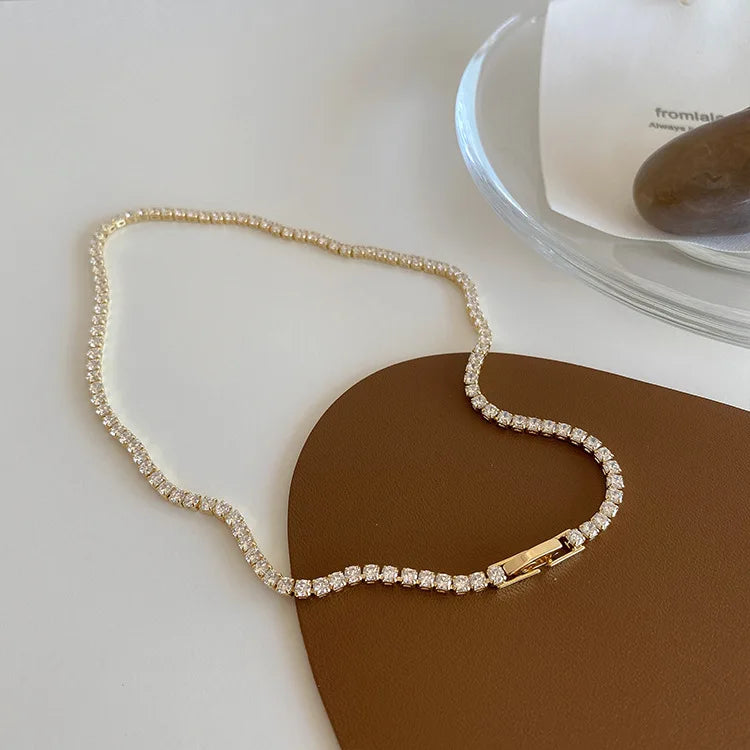 14k Plated Zircon Choker Necklace for Women Crystal Chain Jewelry Girls