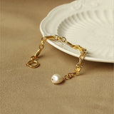 Baroque Natural Pearl Retro Brass Plating Thick Chain Bracelet