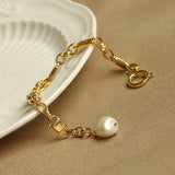 Baroque Natural Pearl Retro Brass Plating Thick Chain Bracelet