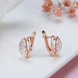 Vintage 585 Rose Glossy Drop Earrings Hollow Clip Fine Jewelry