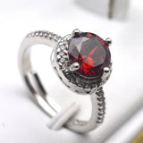 Natural Ruby Red Crystal Finger Ring Silver Rings Zircon Couple Gem Stone Rings