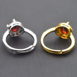 Natural Ruby Red Crystal Finger Ring Silver Rings Zircon Couple Gem Stone Rings