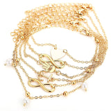 Heart Anchor Head Pearl Alloy Anklet Bracelet Set for Women
