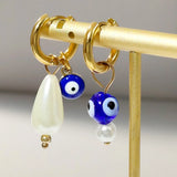 Evil Eye Stainless Steel Earrings for Women Asymmetry Pearl Round Hoop Earring