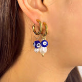 Evil Eye Stainless Steel Earrings for Women Asymmetry Pearl Round Hoop Earring
