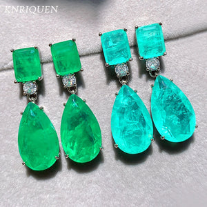 Paraiba Tourmaline Emerald Gemstone Drop Earrings for Women