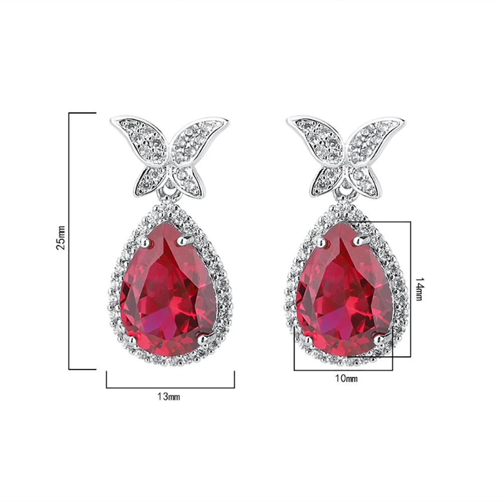 Vintage Ruby Drop Earrings for Women Cocktail Party Wedding Fine Jewelry
