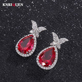 Vintage Ruby Drop Earrings for Women Cocktail Party Wedding Fine Jewelry