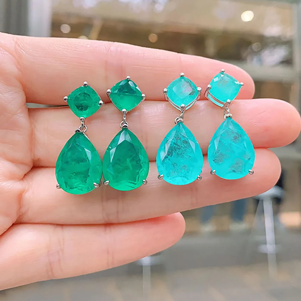 Vintage Paraiba Tourmaline Emerald Drop Earrings for Women Cocktail Party