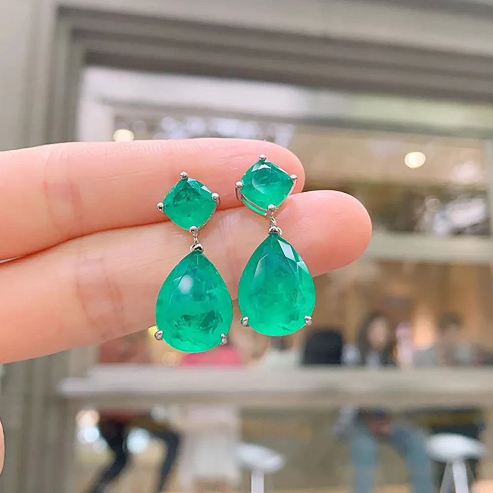 Vintage Paraiba Tourmaline Emerald Drop Earrings for Women Cocktail Party