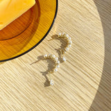 Water Drop Hoop Earrings 14K Real Plated Pearl Zircon for Women