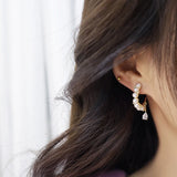 Water Drop Hoop Earrings 14K Real Plated Pearl Zircon for Women