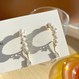 Water Drop Hoop Earrings 14K Real Plated Pearl Zircon for Women
