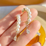 Water Drop Hoop Earrings 14K Real Plated Pearl Zircon for Women