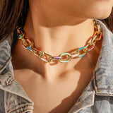Rainbow Drip Oil Cross Chain Necklace Hip-hop Punk Style