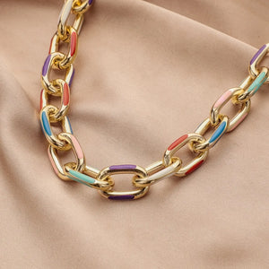 Rainbow Drip Oil Cross Chain Necklace Hip-hop Punk Style