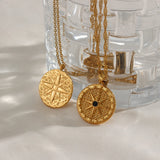 Zircon Compass Pendant Necklace Stainless Steel Jewelry Gift