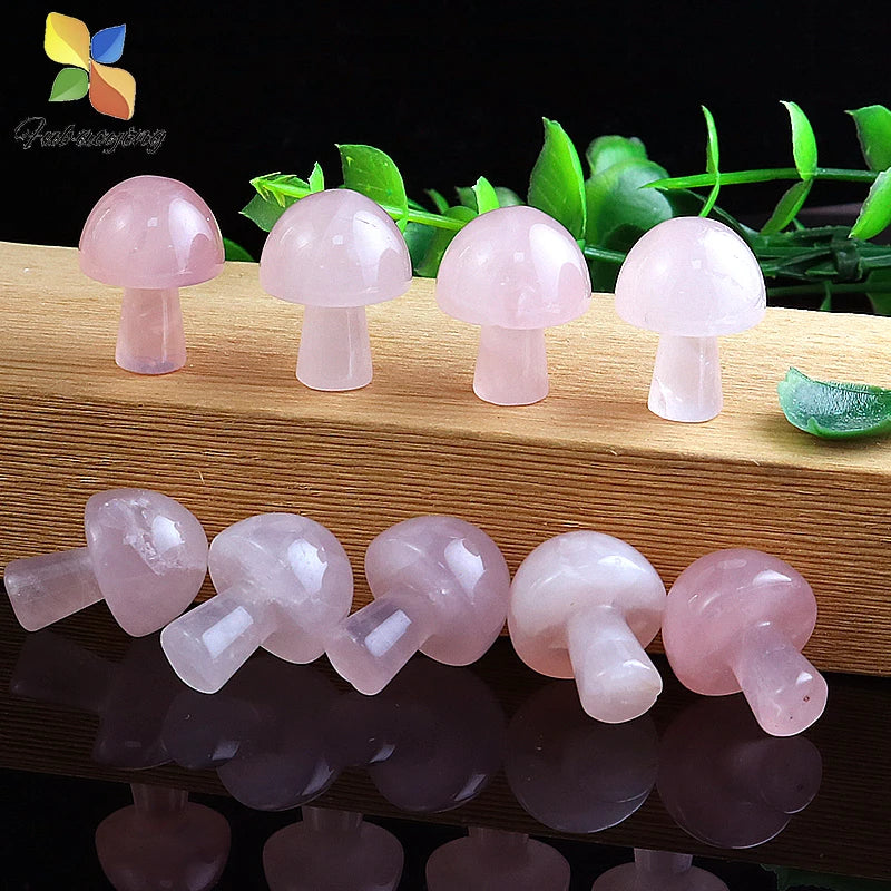10pcs Mini Mushroom Figurines 22mm Crystal Pink Quartz Healing Women Gift