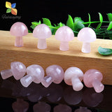 10pcs Mini Mushroom Figurines 22mm Crystal Pink Quartz Healing Women Gift