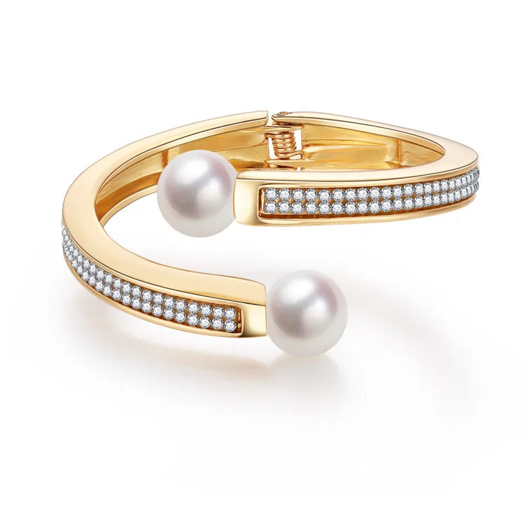 Rhinestone Plated Pearl Bracelets Crystal Bangles