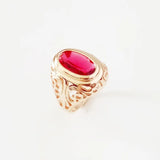 Rose Gold Red Stone Wedding Ring CZ Jewelry