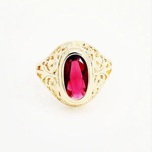 Rose Gold Red Stone Wedding Ring CZ Jewelry