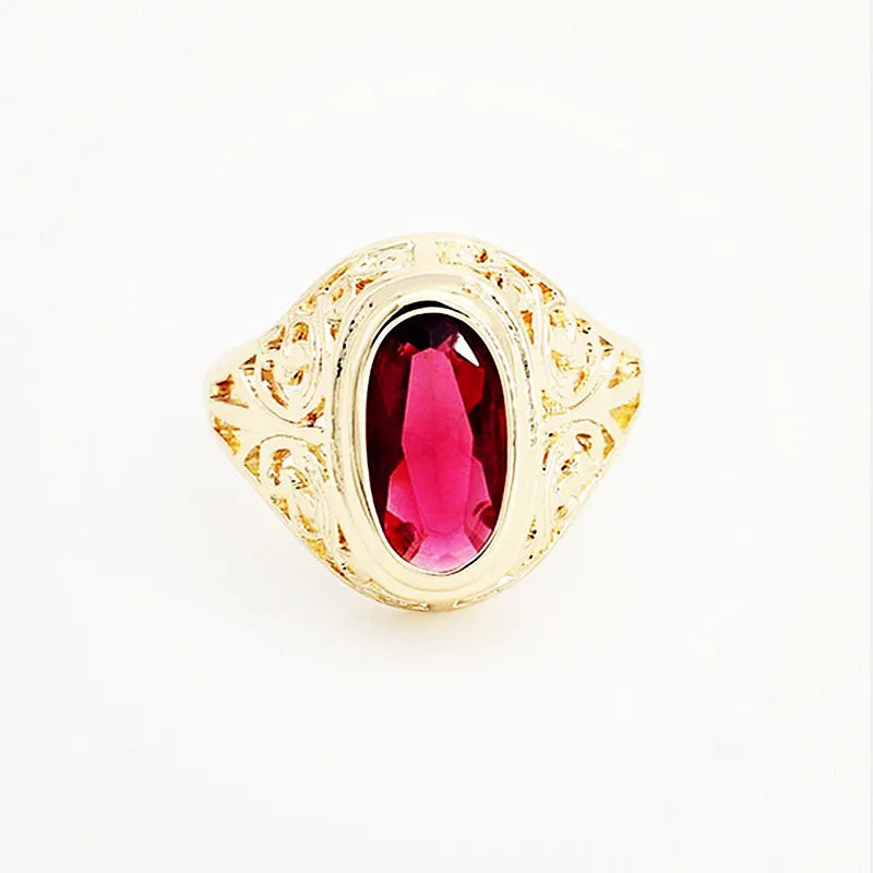 Rose Gold Red Stone Wedding Ring CZ Jewelry