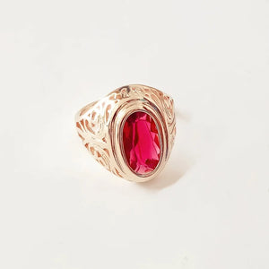 Rose Gold Red Stone Wedding Ring CZ Jewelry