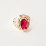 Rose Gold Red Stone Wedding Ring CZ Jewelry