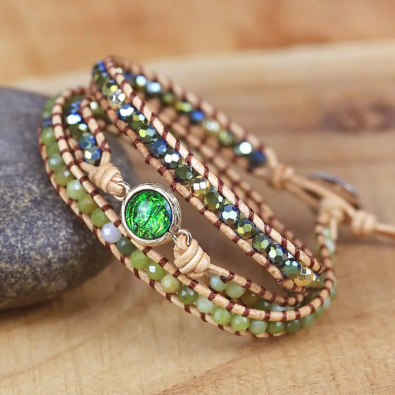 Rhinestone Leather Wrap Bracelet for Men and Women