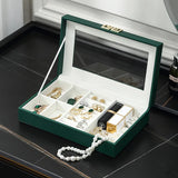 Portable Jewelry Box Green Leather Storage Jewelers